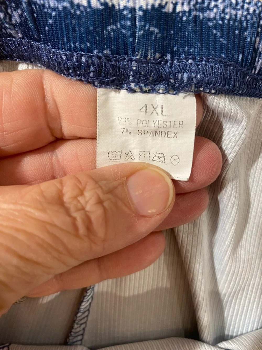 Distressed Denim Color Leggings with Purple Plaid Patch 4XL (RD)